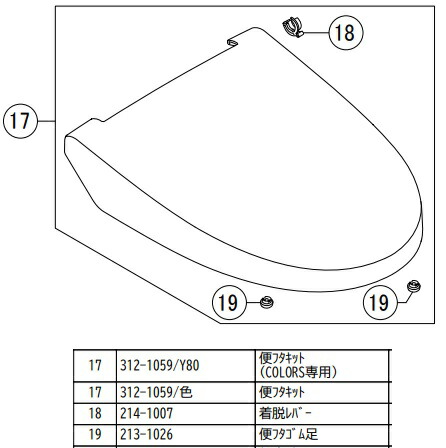 LIXIL(INAX)便フタ一揃いの道具BW1/BN8/LR8/BB7/Y80312-1059