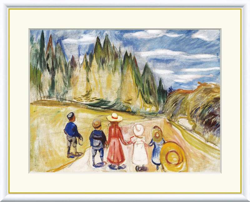 お伽の森の子供たち エドヴァルド・ムンク作品 F8サイズ 工芸美術画 額装作品