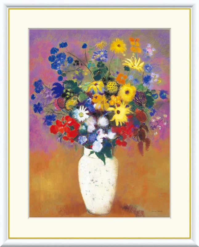 白い花瓶の花 ルドン作品 F8サイズ 工芸美術画 額装作品 14,850円