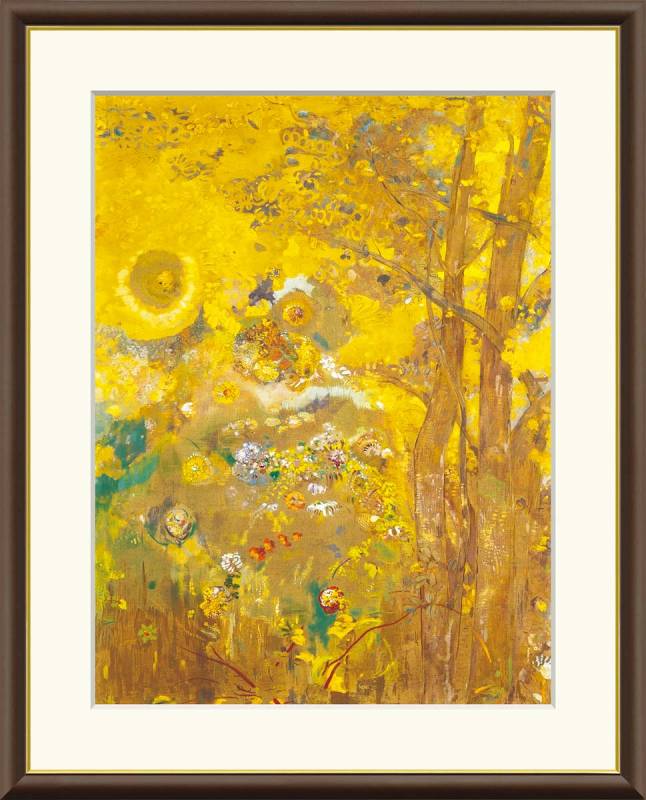 黄色い背景の木々 ルドン作品 F8サイズ 工芸美術画 額装作品 14,850円