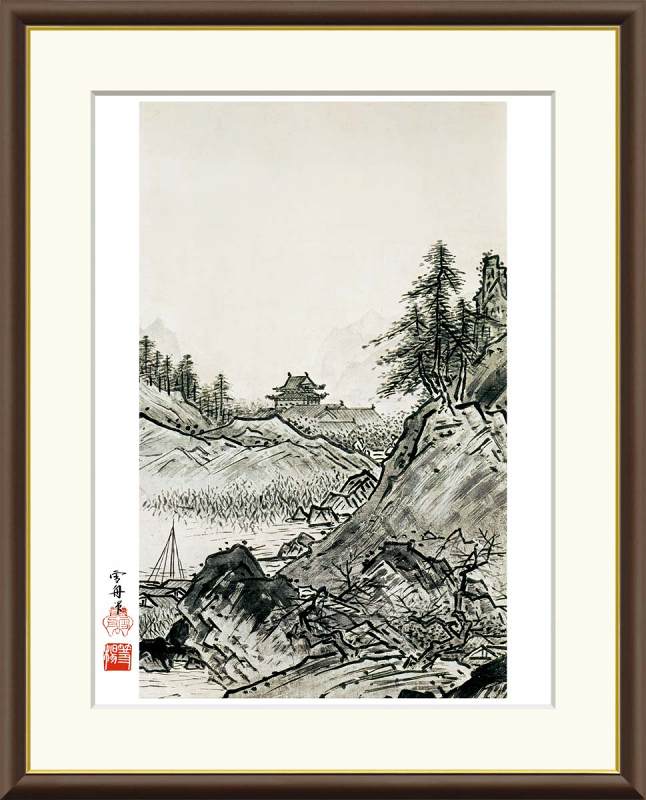日本画水墨画　慕雪図 紙本墨画秋冬山水図〈雪舟筆／〉 文化遺産オンライン