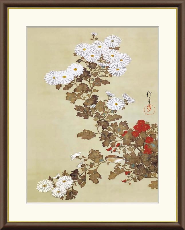 楽天市場】酒井抱一「桜に小禽図」複製画 額入り 色紙額 特殊