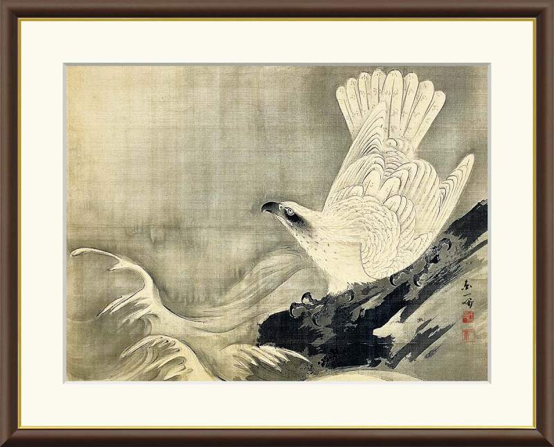 円山応挙作品 白鷹図 F8サイズ 工芸美術画 額装作品