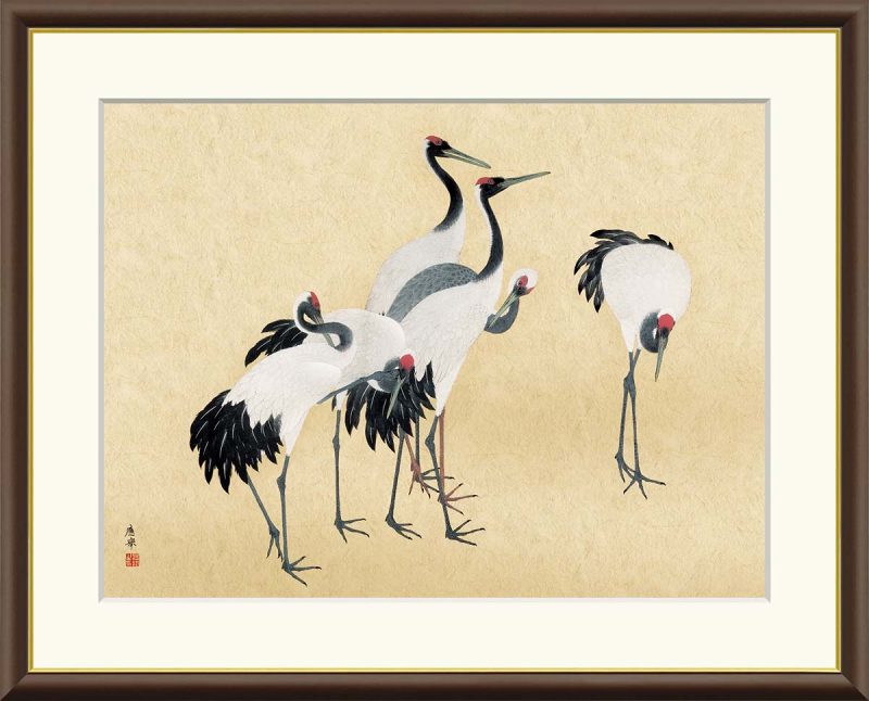 円山応挙作品 群鶴図 F8サイズ 工芸美術画 額装作品