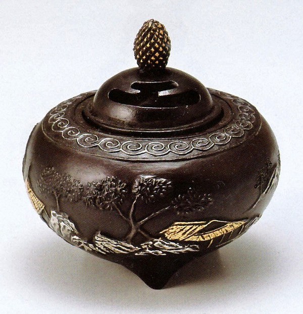 高岡銅器の香炉 山水香炉 芳親作品 桐箱付 送料無料｜美術工芸の檜屋