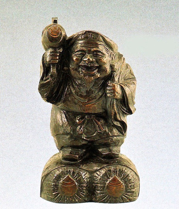 般若純一郎作品 大黒様の置物 木彫風大黒 般若純一郎作品 高岡銅器