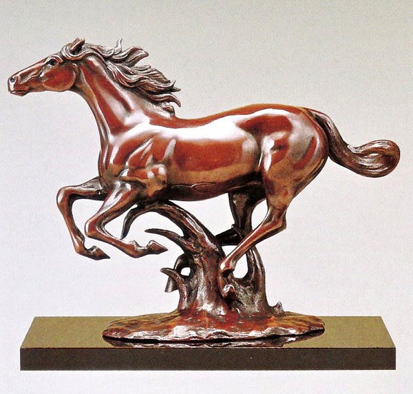 銅細工 大迫力唐馬高彫 無銘 開運置物 極上質 高さ約31cm 重さ約5.6kg