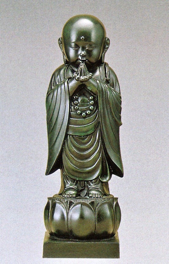 銅製のお地蔵様 稚児地蔵 合掌 高さ46cm 般若純一郎作品 高岡銅器の神仏具 送料無料