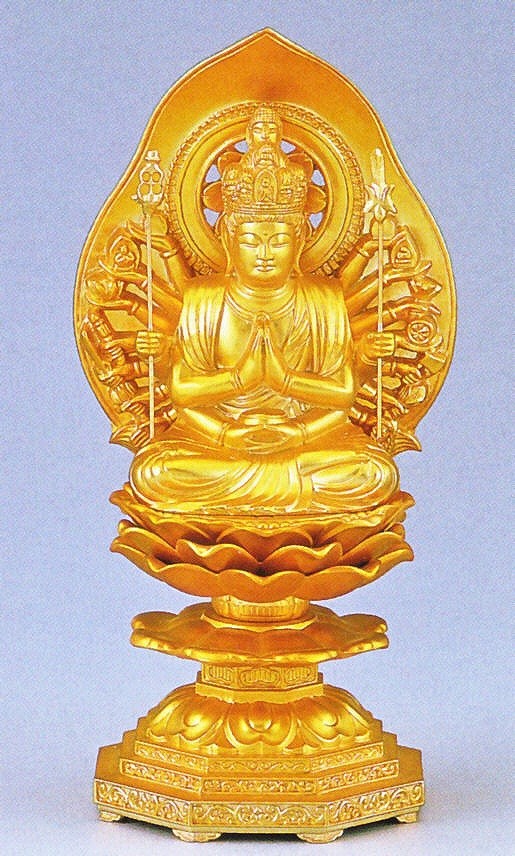 千手観音菩薩 子年生れのお守本尊 純金メッキ 高岡銅器の仏像 千手観音菩薩