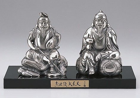 恵比須大黒天 白銅製 明治の巨匠 高村光雲作品 桐箱付 高岡銅器　送料無料｜美術工芸の檜屋
