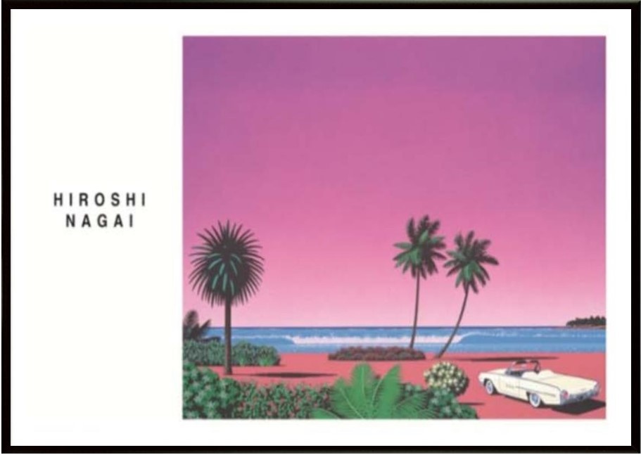 【額縁付き】 A2 ポスター 永井博 ピンク 楽天市場】永井博作品 WHITE CAR AND THE BEACH ポスター 木製