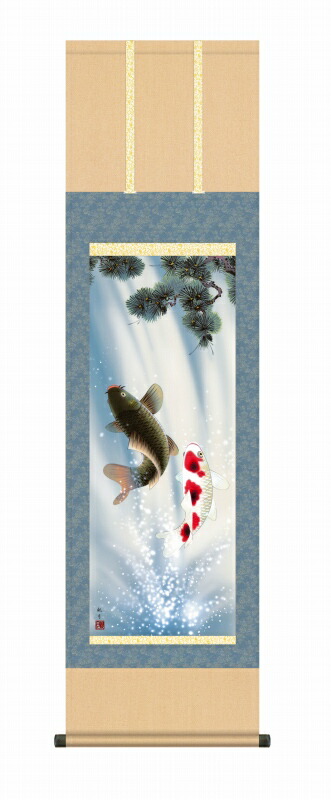 楽天市場】昇鯉の掛け軸 大昇鯉 栄進出世の象徴 鯉の掛け軸 高級桐箱付