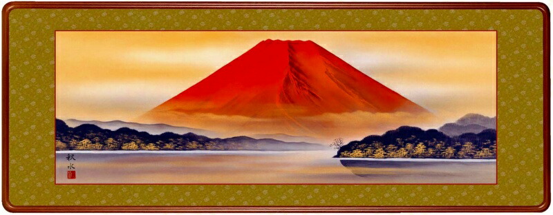楽天市場】赤富士 おしゃれな ミニ調金縁起額 富士飛鶴 額 鶴 富士山