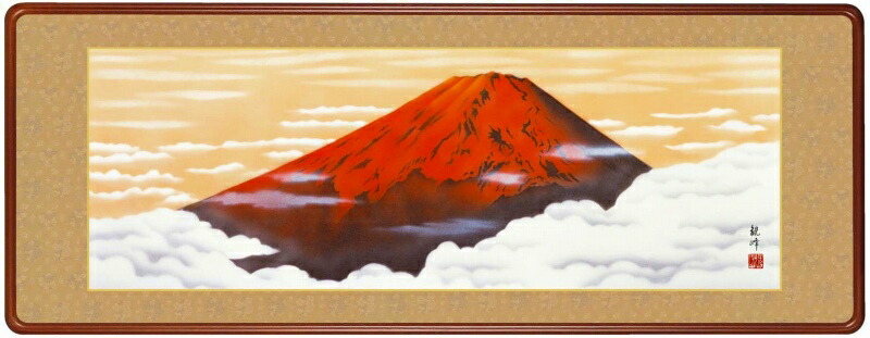 楽天市場】赤富士 おしゃれな ミニ調金縁起額 富士飛鶴 額 鶴 富士山