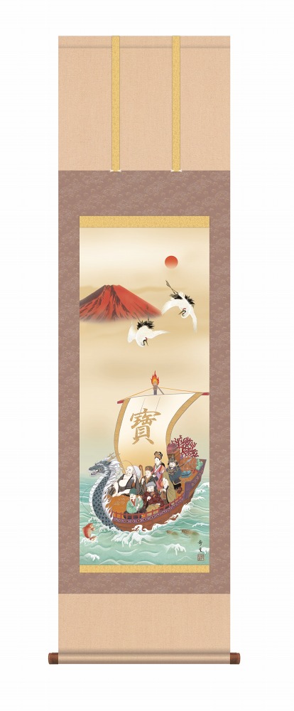 干支 辰の掛け軸 令和六年干支 龍の掛け軸 赤富士吉祥宝船 北山歩生作品 尺五 風鎮・品質保証付き 送料無料