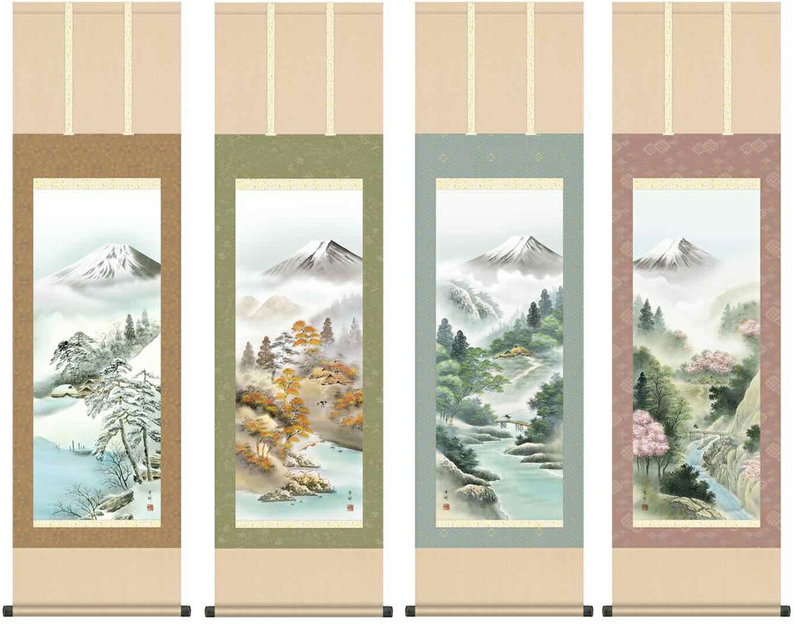 雪舟等楊 四季山水図 掛軸 四季山水 雪舟 額4点セット生誕600年記念 【ポイント5％還元中