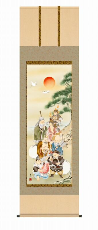 【希少・一点物】福禄寿 掛け軸風 額入り絵画／縁起物／開運アート　和風 景文 七福神 縁起物 招福 福寿 開運 掛け軸 掛軸 浮世絵 和紙製