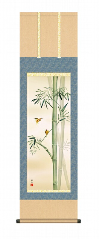 花鳥画の掛け軸 竹に雀 年中掛け 尺三 風鎮・品質保証付き 送料無料｜美術工芸の檜屋