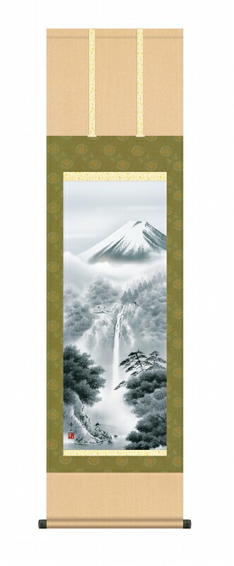 富士山水の掛け軸 富士幽谷 年中飾りの山水画 尺三 風鎮・品質保証付き 送料無料｜美術工芸の檜屋