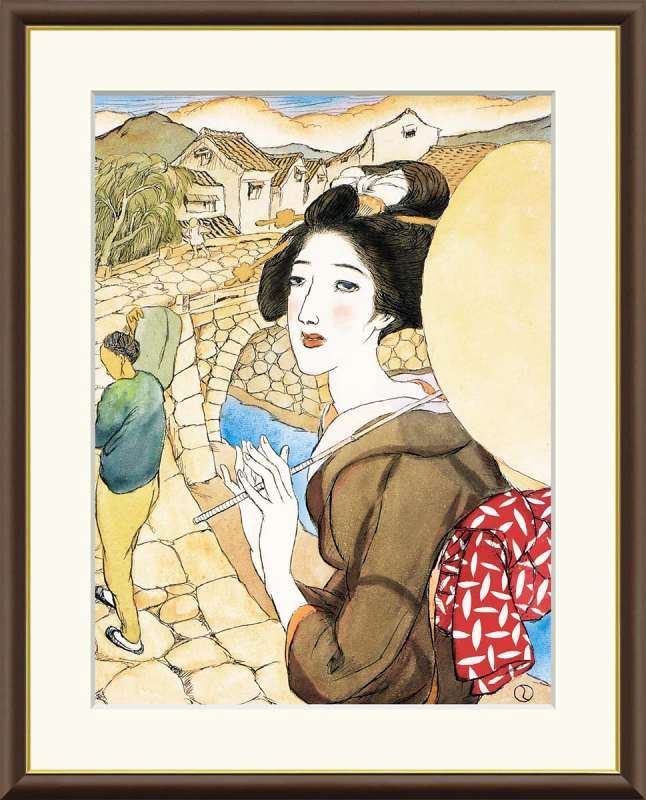 竹久夢二作品 眼鏡橋 F8サイズ 工芸美術画 額装作品