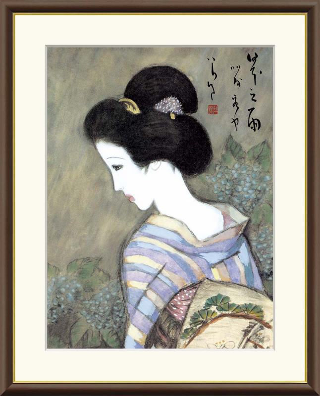 竹久夢二作品 日本之雨 F8サイズ 工芸美術画 額装作品