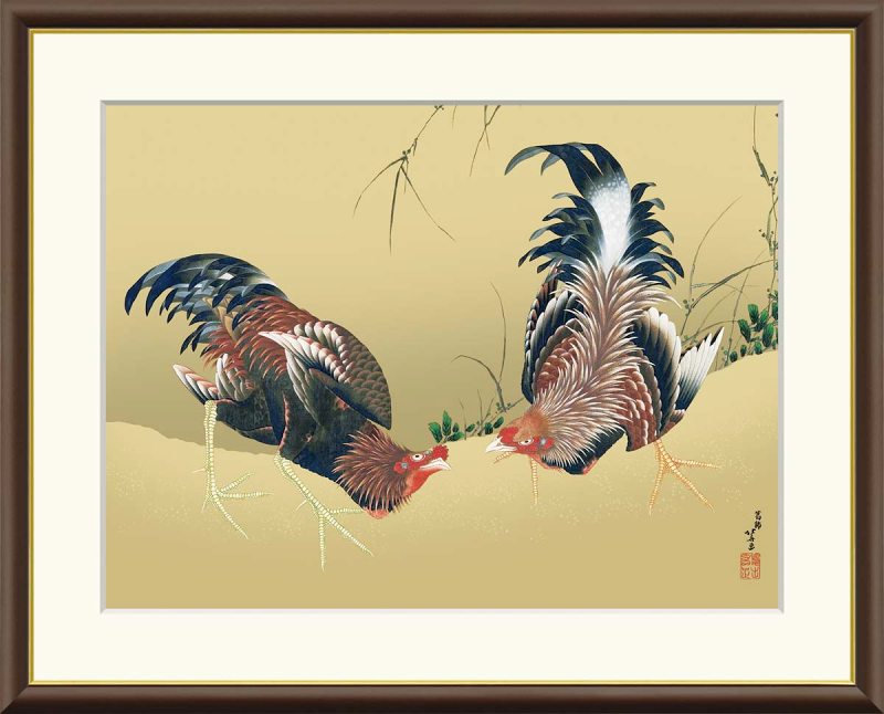 葛飾北斎作品 軍鶏図 F8サイズ 工芸美術画 額装作品