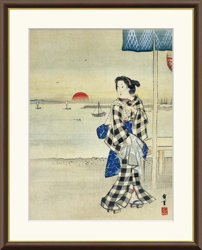歌川広重作品 高輪茶屋美人図 F8サイズ 工芸美術画 額装作品