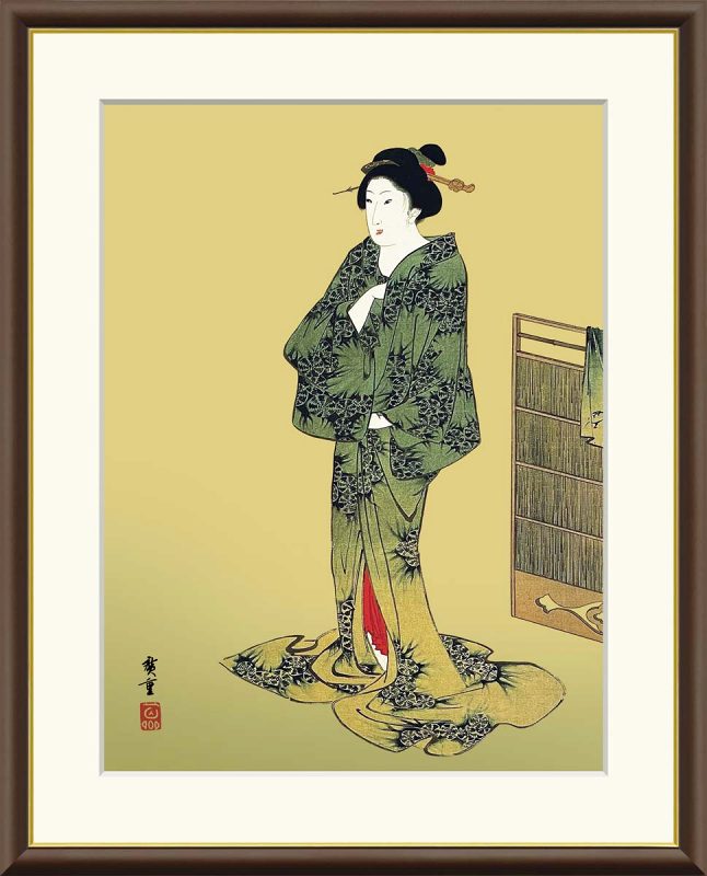 歌川広重作品 浴衣美人図 F8サイズ 工芸美術画 額装作品