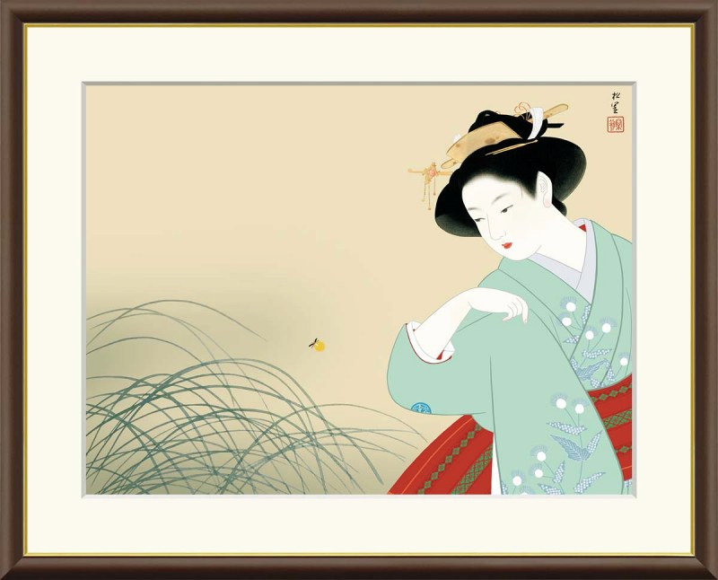 上村松園作品 新蛍 F8サイズ 工芸美術画 額装作品