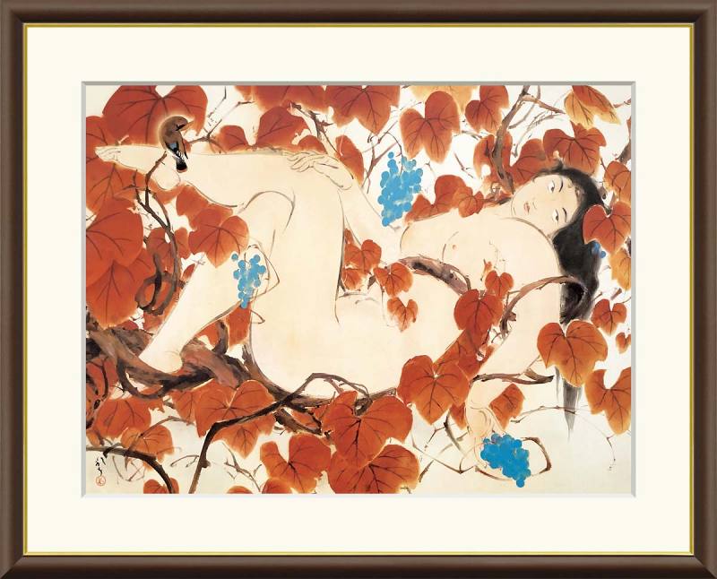 川端龍子作品 山葡萄 F8サイズ 工芸美術画 額装作品