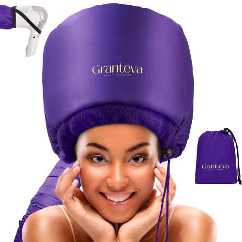 ボンネットヘアドライヤー ヘッドバンド一体型で耳と首の周りの熱を軽減 - ヘアドライヤー用ディフューザーキャップ 縮毛用 乾燥時間を短縮 自宅でのディープコンディショニング - L (パープル)