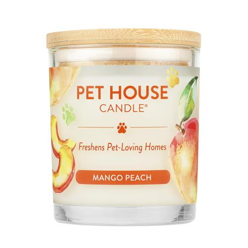 (Pack of 1, Mango Peach) - One Fur All - 100% Natural Soy Wax Candle, 20 Fragrances - Pet Odour Eliminator, Up to 60 Hours Burn Time, Non-Toxic, Eco-Friendly Reusable Glass Jar Scented Candles - Pet House Candle, Mango Peach