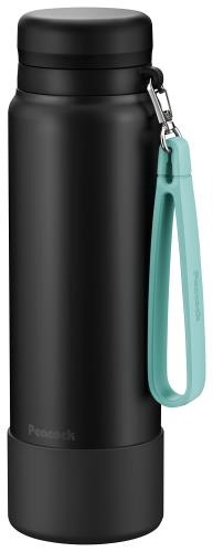 ピーコック魔法瓶工業(The-peacock) ピーコック 水筒 1L 保温 保冷 真空断熱構造 氷止め飲み口 広口 スポーツドリンク対応 ストラップ付 丸洗いOK スポーツマグ マットブラック AKD-RS101 BD