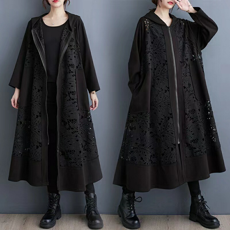 【送料無料】トレンチコート レディース ロングシャツ レース 春 秋 オーバーサイズ 長袖 カーディガン ジャケット アウター トップス 切替え 無地 ワンピース ブラウス チュニック オシャレ 洗える 羽織 春 体型カバー 大きいサイズ 通勤 OL フォーマル LCFA001(フリー)