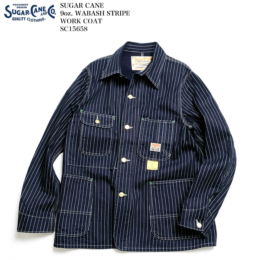 シュガーケーン SUGAR CANE SC15658 9oz. ウォバッシュ ストライプ ワーク コート ジャケット カバーオール メンズ | ヒノヤ HINOYA