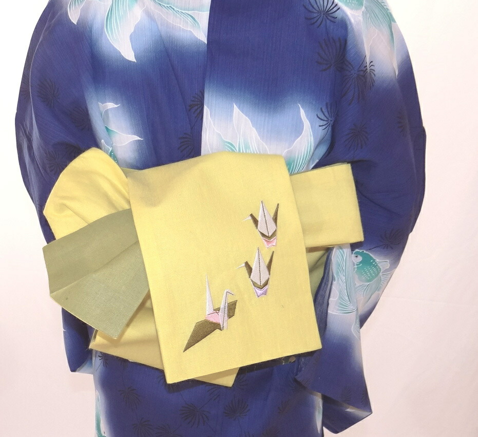 新品 麻の半幅帯 彩凛花 麻染め帯 日本製 格子柄 ブルー