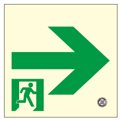 【通路用】高輝度畜光式避難通路誘導標識　（右矢印）硬質樹脂製正方形小　HLS-14
