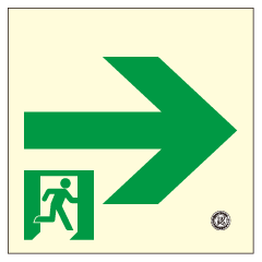 【通路用】高輝度畜光式避難通路誘導標識　（右矢印）硬質樹脂製正方形中　HLS-17
