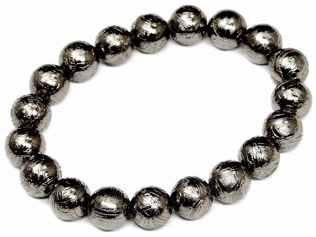 23627D　　10mm 5A ブラック ギベオン 黒色 鉄隕石 ブレスレット 内径調節可能 鑑別書付き・本物保証 送料無料 ナミビア産 天然石 パワーストーン