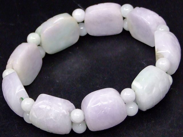 67846　　ラベンダー ミャンマー翡翠 ヒスイ 18mm×17mm／6mm ブレスレット 内径18cm 亀の甲羅 長寿 健康 幸運 金運 守護 安定 鑑別済 本物保証 ポーチ付き 送料無料 ミャンマー産 天然石 パワーストーン 21,528円
