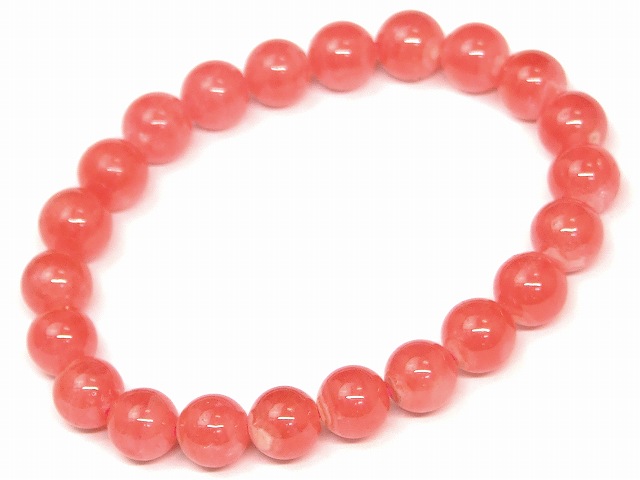67852　　インカローズ 8mm 5A ブレスレット 内径16cm 鑑別済・本物保証 ポーチ付き 送料無料 アルゼンチン産 天然石 パワーストーン