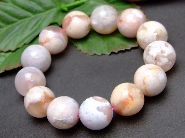 高品質！ミックス桜瑪瑙 アゲート 水中花 天然石 瑪瑙　ブレスレット 12mm 高品質]ピンク桜アゲートブレスレット/桜瑪瑙（約10mm玉