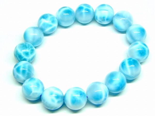 65492　　特級 13mm～14mm ラリマー ドミニカ共和国産 ブレスレット 内径18cm ポーチ付き 鑑別済・本物保証 送料無料 天然石 パワーストーン
