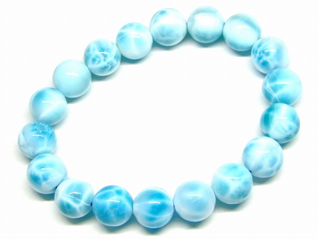 65624　　ラリマー 11mm AAA ドミニカ共和国産 ブレスレット 内径17cm ポーチ付き 鑑別済・本物保証 送料無料 天然石 パワーストーン