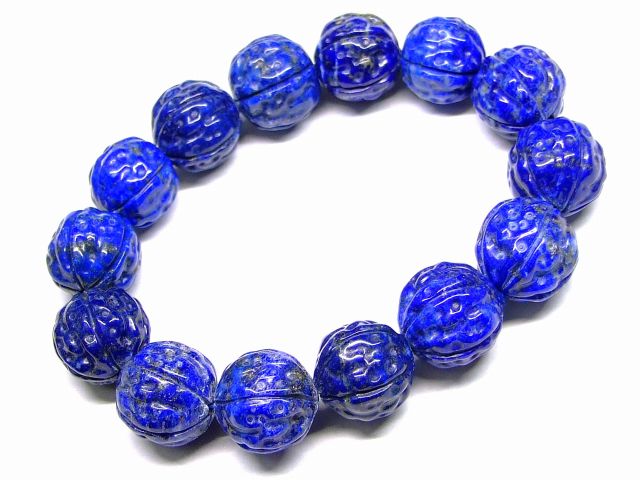65748　　ラピスラズリ 瑠璃石 14mm～15mm 3A ブレスレット 内径16cm 胡桃 クルミ くるみ ポーチ付き 送料無料 パキスタン産 天然石 パワーストーン
