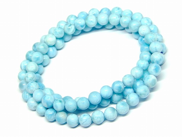 66086　　ラリマー 6mm AAA ドミニカ共和国産 三重ブレスレット ネックレス 長さ54cm 鑑別済・本物保証 送料無料 天然石 パワーストーン 37,879円