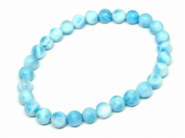 66093　　ラリマー 6mm 5A ドミニカ共和国産 ブレスレット 内径16cm ポーチ付き 鑑別済・本物保証 送料無料 天然石 パワーストーン