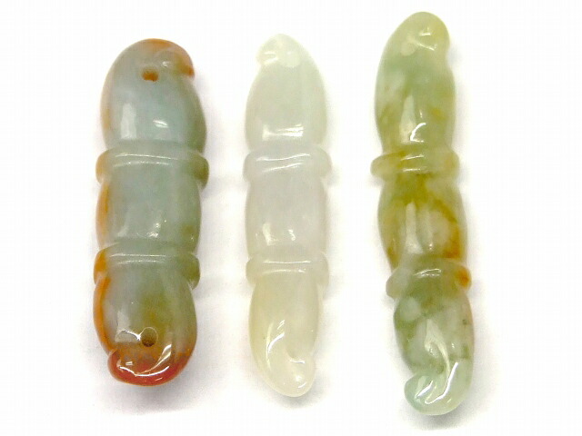 68214　　ミャンマー翡翠 ペンダントトップ 31mm×7mm～34mm×6mm 3個セット 福豆 ヒスイ ジェイド ジェード ミャンマー産 送料無料 天然石 パワーストーン