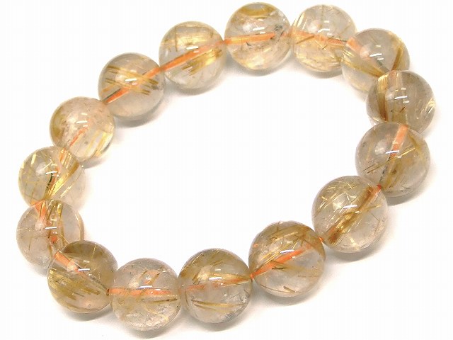 67539　　タイチンルチルクォーツ 針水晶 14mm～15mm AA ブレスレット 内径18cm ポーチ付き 送料無料 ブラジル産 天然石 パワーストーン
