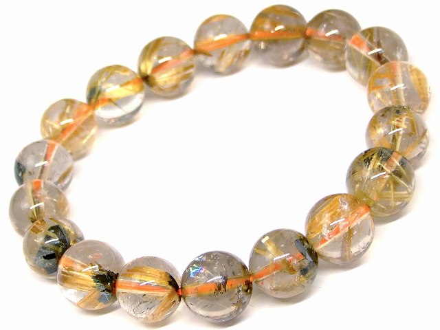 67547　　虹入り玉あり タイチンルチルクォーツ 針水晶 11mm～12mm AA+ ブレスレット 内径17.5cm ポーチ付き 送料無料 ブラジル産 天然石 パワーストーン